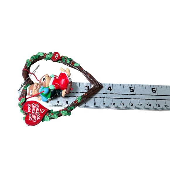 Vintage 1989 Hallmark Our First Christmas Together Heart Chipmunks Ornament - Picture 6 of 6